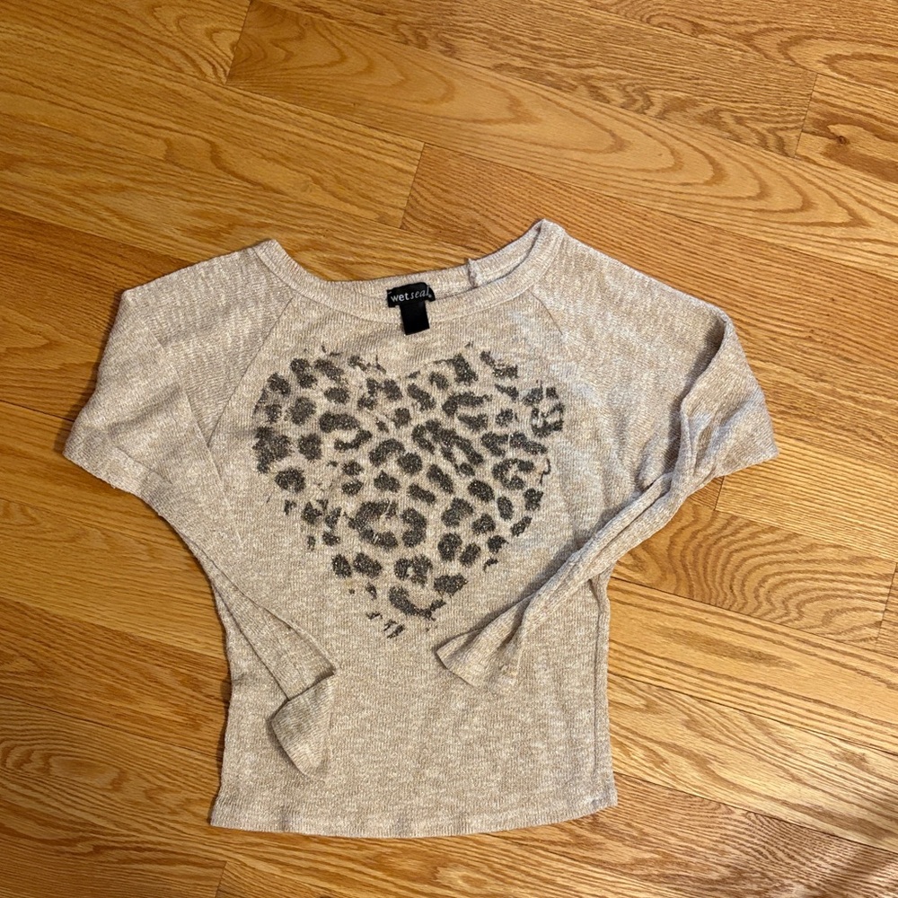 Y2K Wet Seal Cream Leopard Heart Blouse